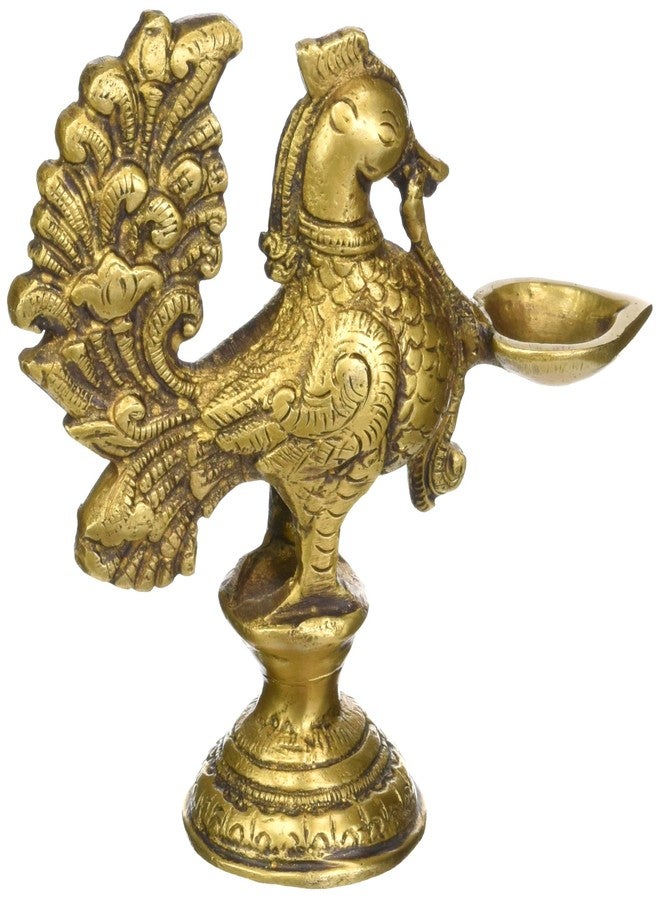 Purpledip Unique Pure Brass Peacock with Deepak, Deepam Kuthu Vilakku Indian Religious Gift Ideas (10514) - Image 2